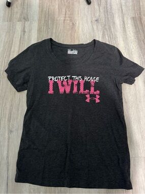 Under Armour Women's Black Short Sleeve Tee with Pink Graphic